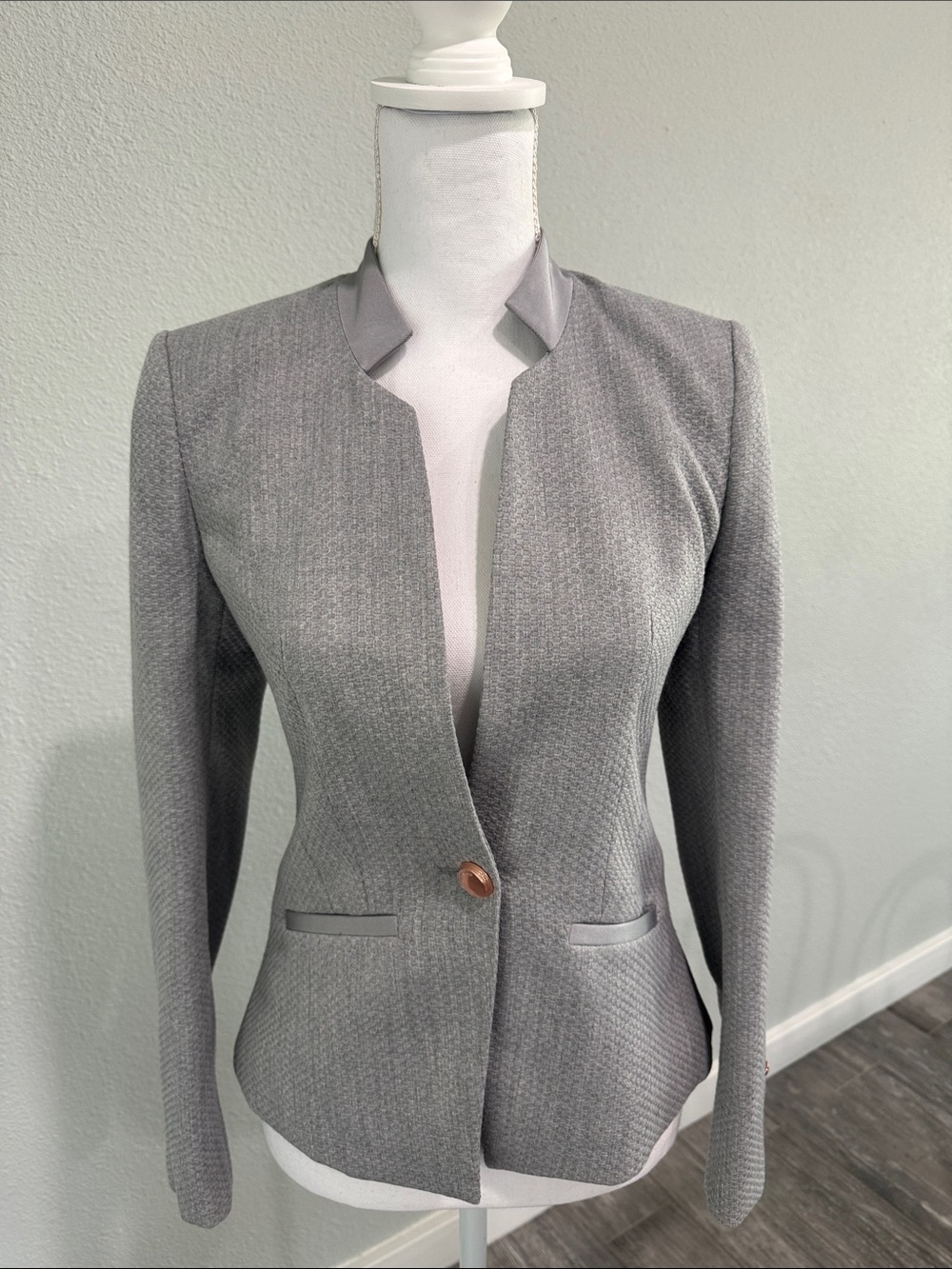 Ted Baker Light Grey Collarless Single-Button Blazer